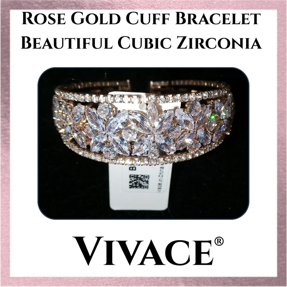 Vivacouture Vivace Rose Gold Vibrant Zirconia Bracelet Flower Sleek Design - Picture 3 of 4